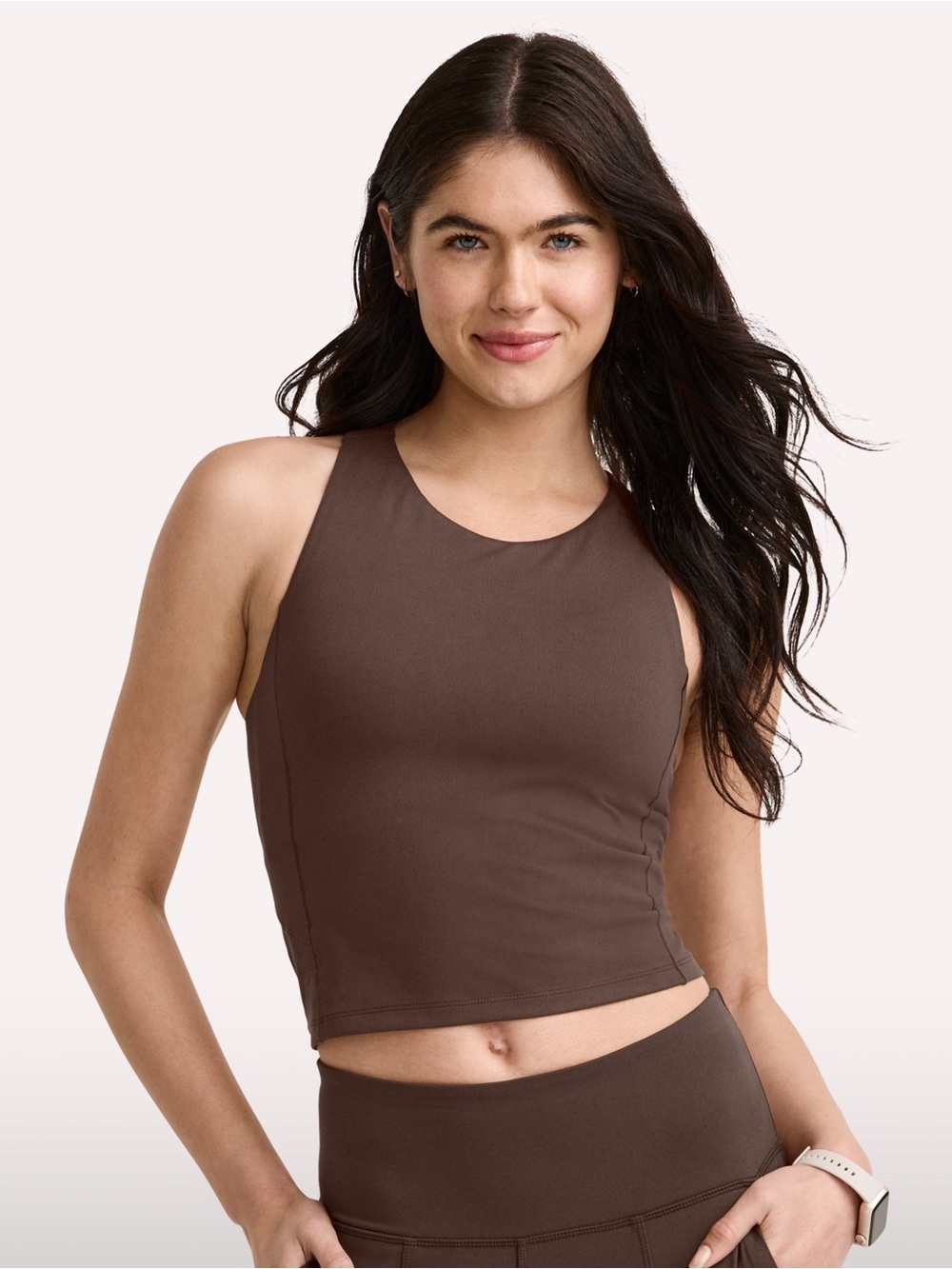 Jockey EverActive Racerback Crop Tank Built-in-Bra Dark Chocolate Brown Size XS